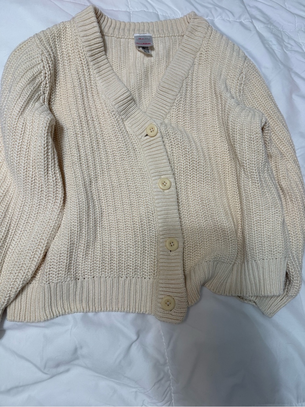 Hanna Andersson Cream Ribbed Button-Front Cardigan